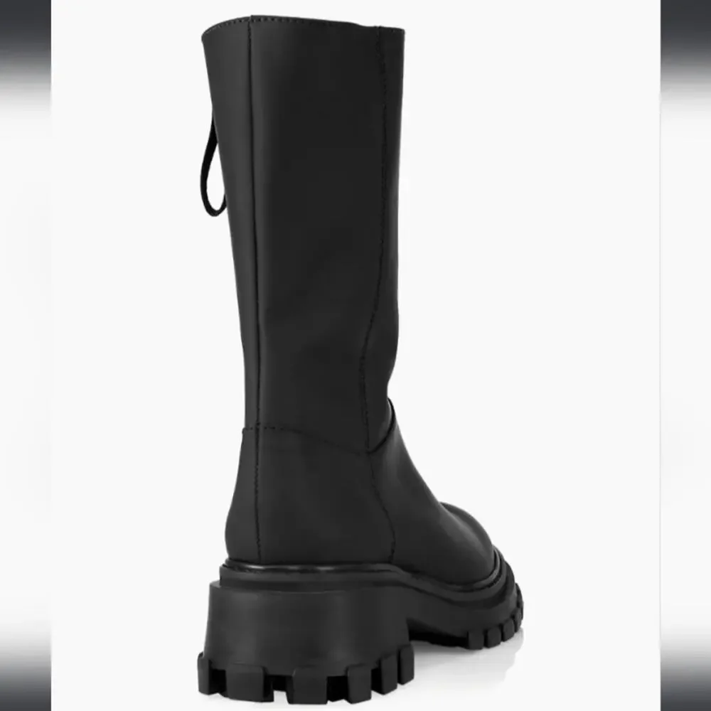 Schutz Juany Winter Black Rounded Toe Mid Calf Lug Sole Block Heel Boots 8.5 - Picture 2 of 10